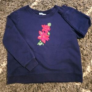 Holiday Editions~Poinsettia Accent~Blue sweatshirt~Size Large